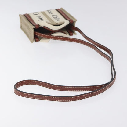 Chloe Woody Tote Canvas with Leather, BEIGE, CANVAS, Tote bag