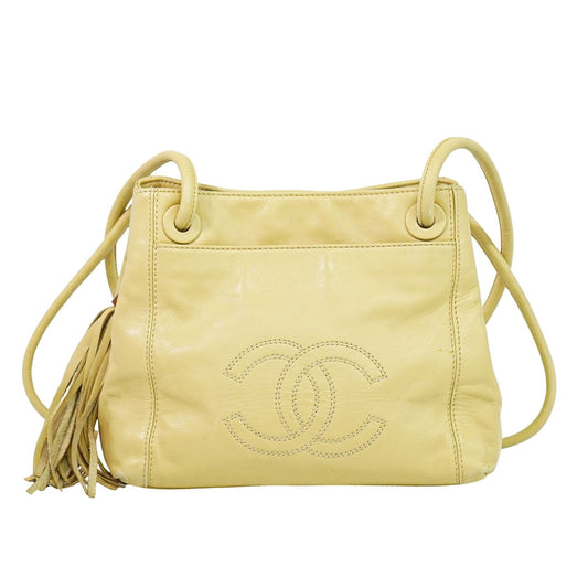 Chanel Vintage CC Tassel Shoulder Bag Lambskin, BEIGE, LEATHER, Shoulder bag