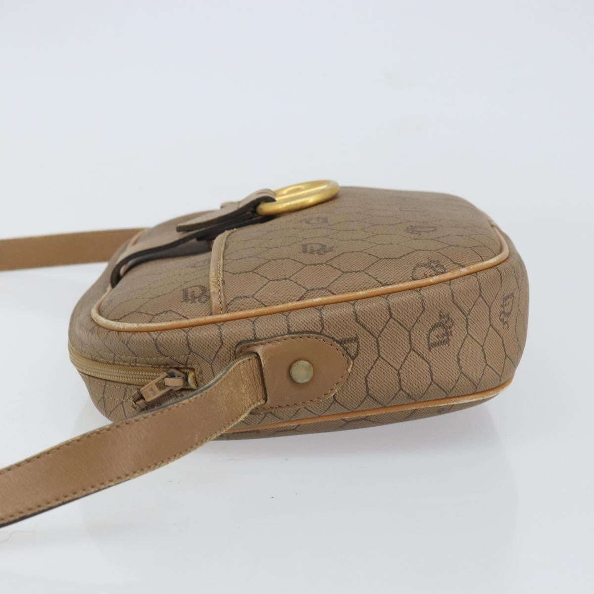 Christian Dior Vintage Honeycomb Shoulder Bag Canvas and Leather, BEIGE, CANVAS, Shoulder bag