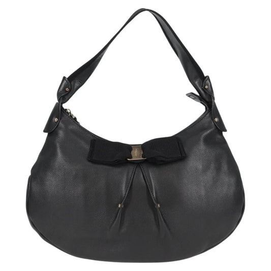 Salvatore Ferragamo Vala Shoulder Bag Leather, BLACK, LEATHER, Shoulder bag
