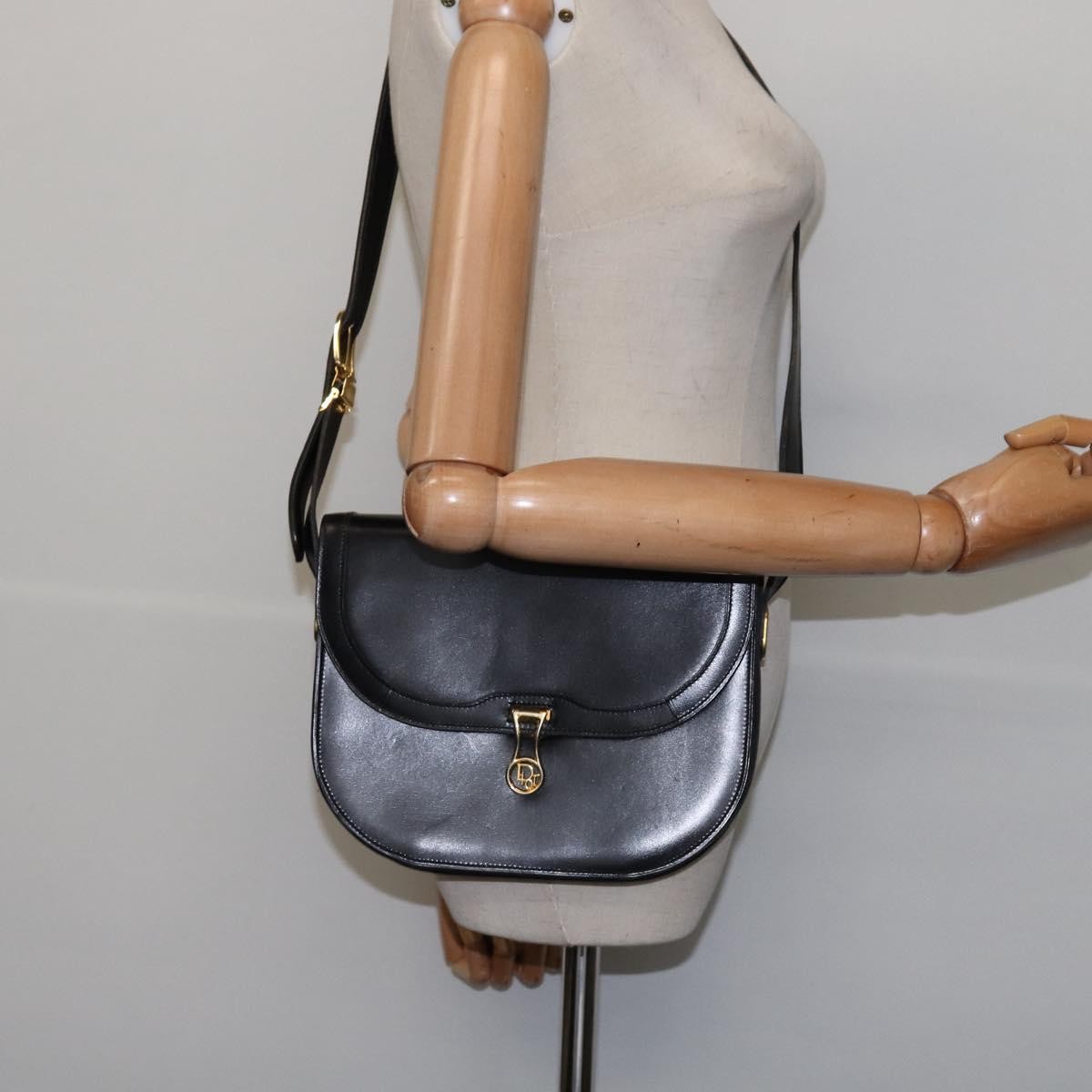 Christian Dior Flap Shoulder Bag Leather, BLACK, LEATHER, Shoulder bag