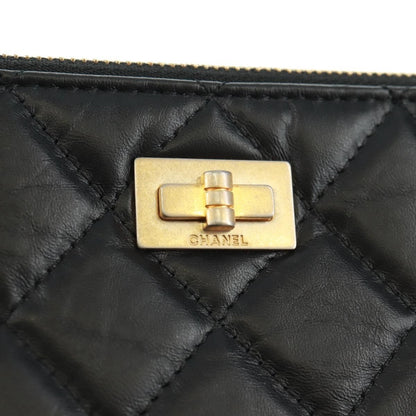 Chanel Lucky Charms Reissue 2.55 O Case Clutch Quilted Aged Calfskin, Black, Leather, Clutch