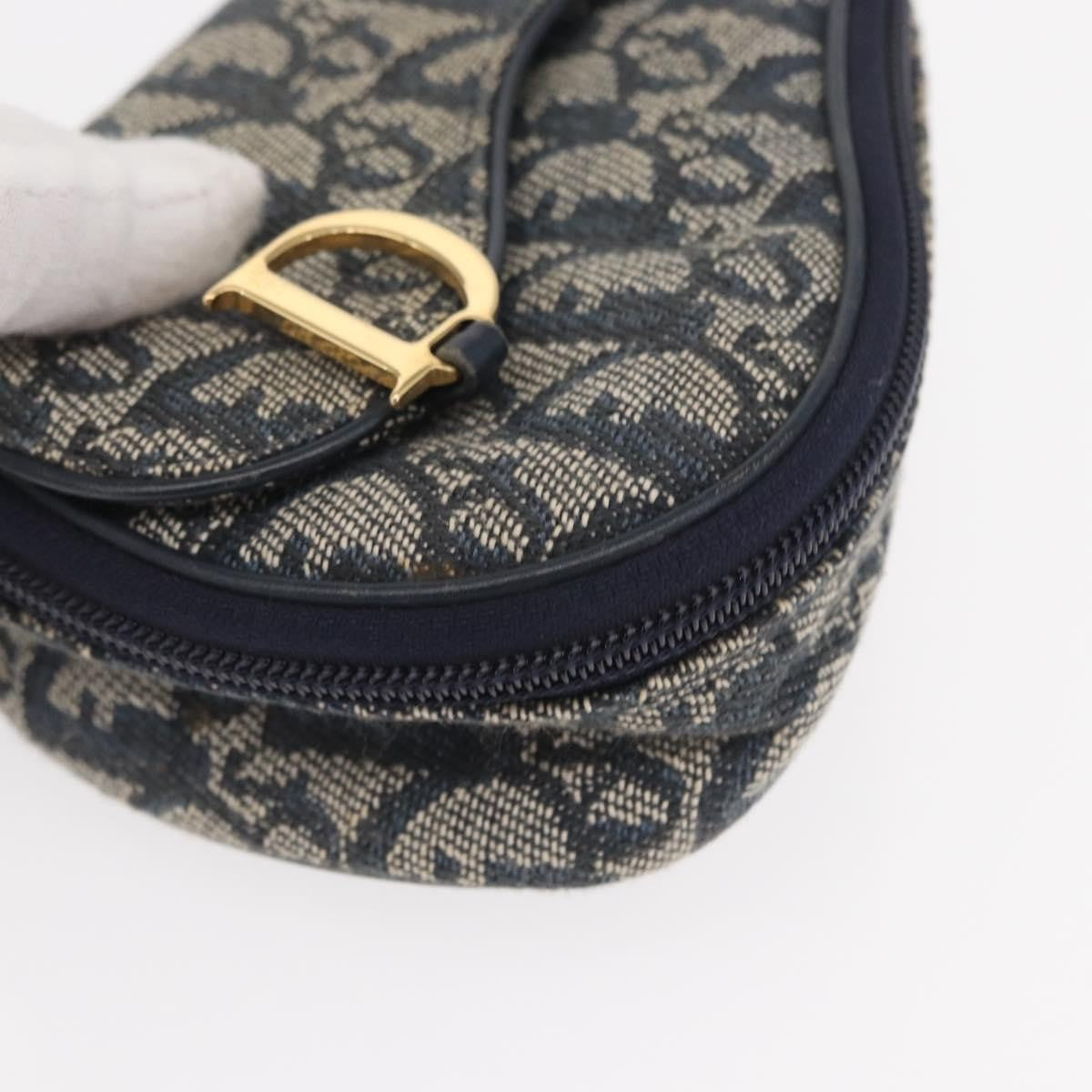 Christian Dior Saddle Zip Pouch Diorissimo Canvas, NAVY, CANVAS, Clutche & pouche
