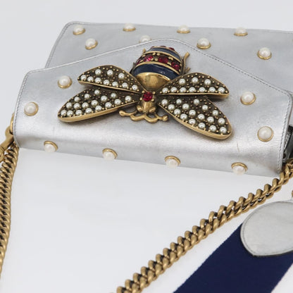 Gucci Broadway Pearly Bee Shoulder Bag Embellished Leather, SILVER, LEATHER, Shoulder bag