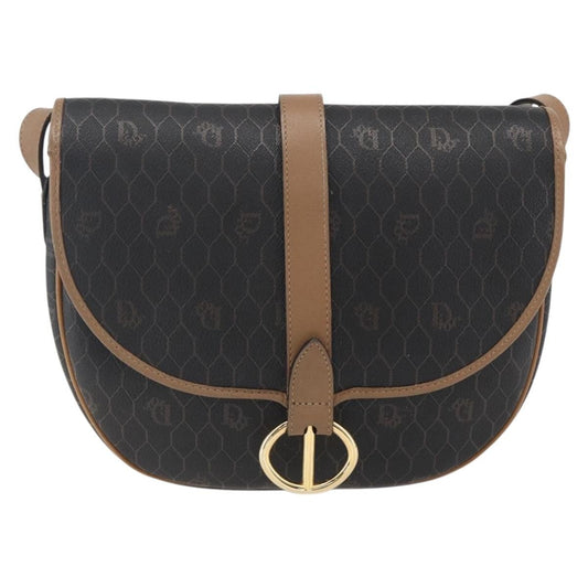 Christian Dior Vintage Honeycomb Shoulder Bag Canvas and Leather, BLACK, CANVAS, Shoulder bag