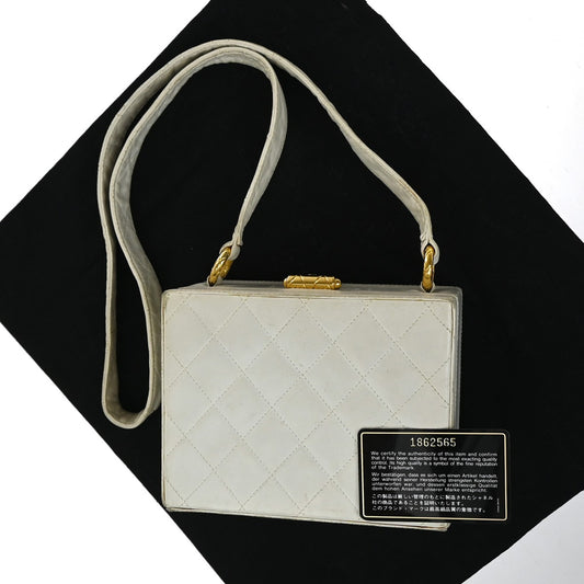 Chanel CC Logo Chain Handbag Canvas and Leather, ECRU, CALFSKIN, Handbag