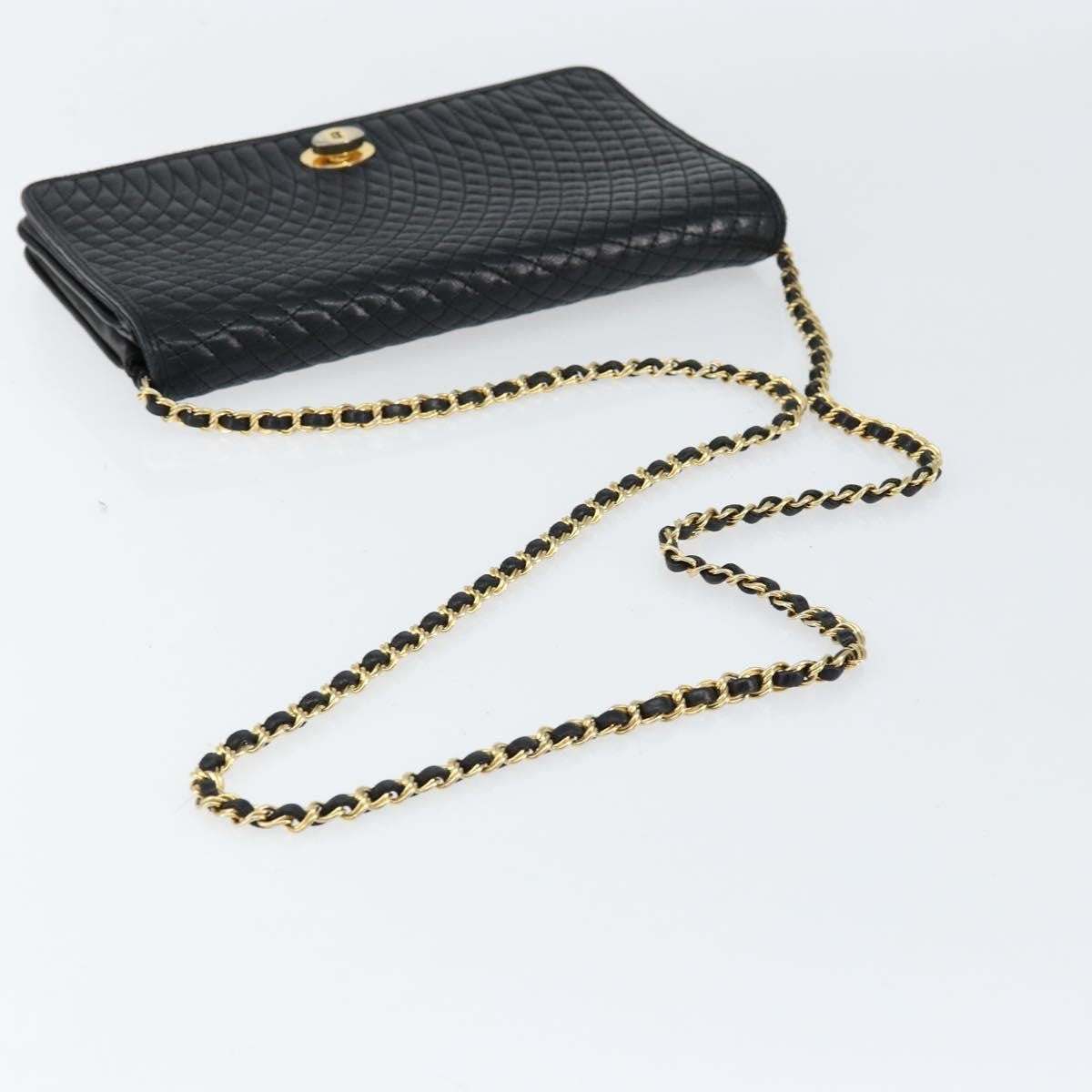 Bally Vintage Chain Shoulder Bag Quilted Leather, BLACK, LEATHER, Shoulder bag