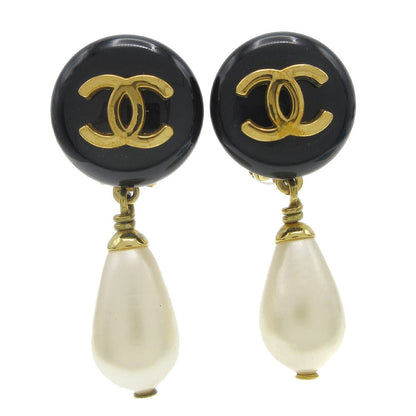 Chanel CC Dangle Earrings Metal with Faux Pearl, GOLD, GOLD_PLATED, Earrings