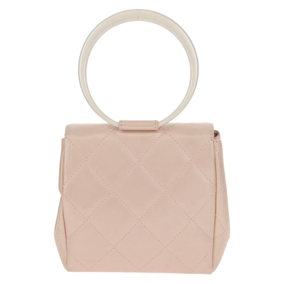 Chanel Ring Flap Bag Quilted Leather, PINK, LEATHER, Clutche & pouche
