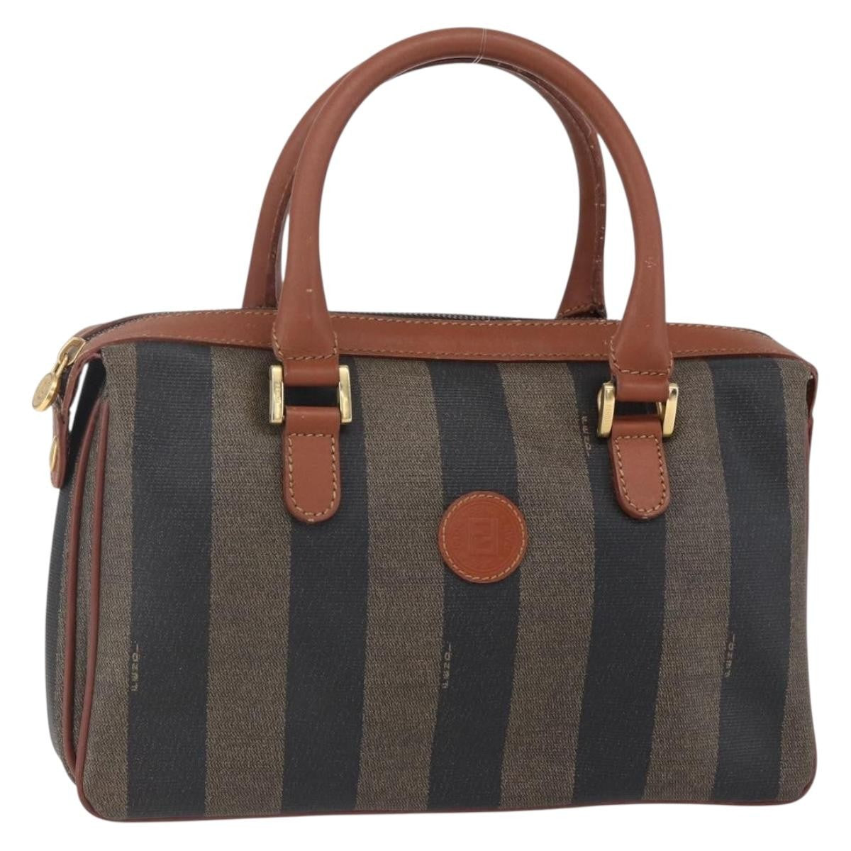 Fendi Vintage Pequin Convertible Boston Bag Coated Canvas, BROWN, CANVAS, Handbag