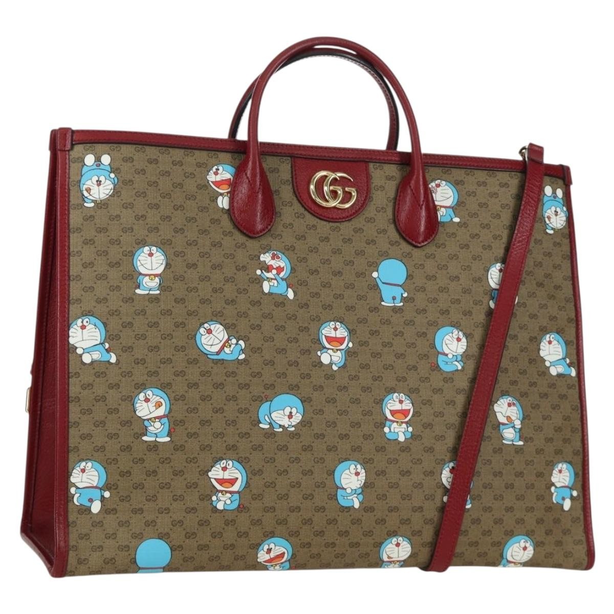 Gucci Doraemon Tote Printed Mini GG Coated Canvas, Beige, Canvas, Tote Bag