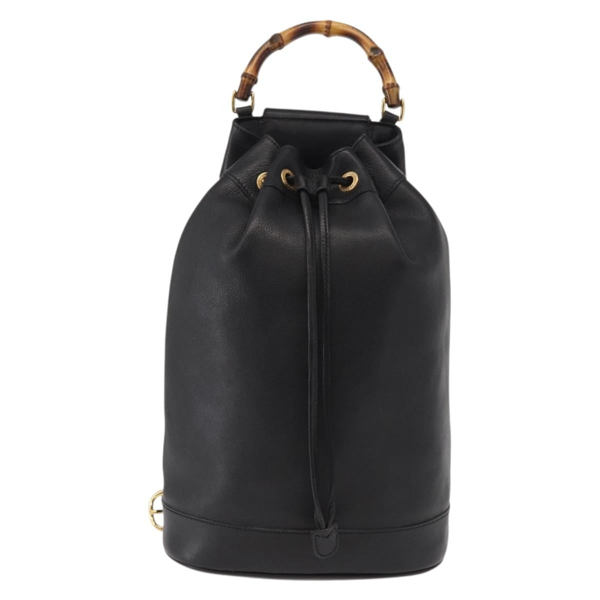 Gucci Vintage Bamboo Sling Backpack Leather, BLACK, LEATHER, Shoulder bag