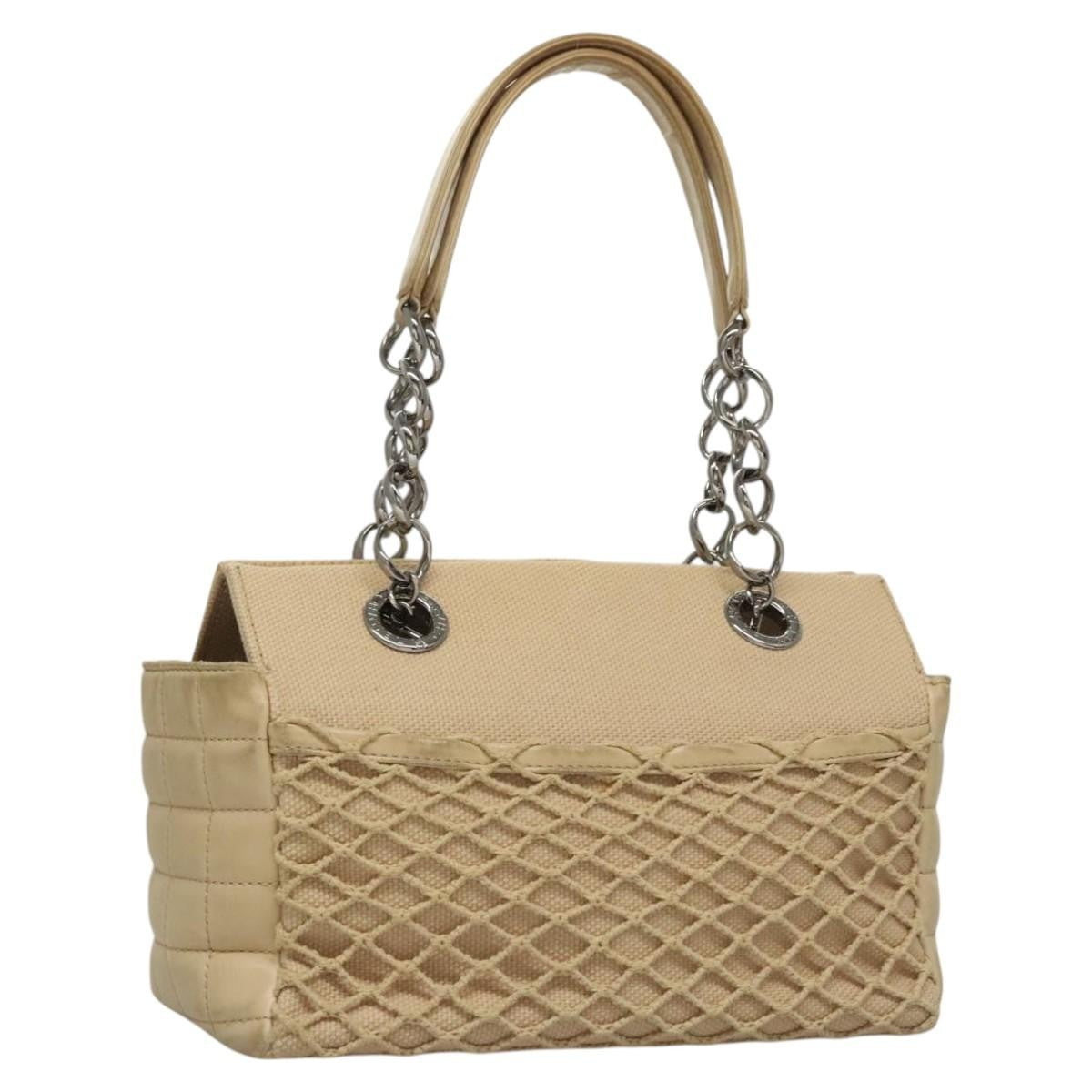 Chanel Vintage Chocolate Bar Tote Quilted Canvas, Beige, Canvas, Handbag
