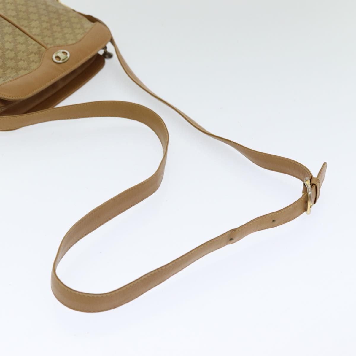 Celine Vintage Macadam Shoulder Bag Canvas and Leather, Beige, Canvas, Shoulder Bag