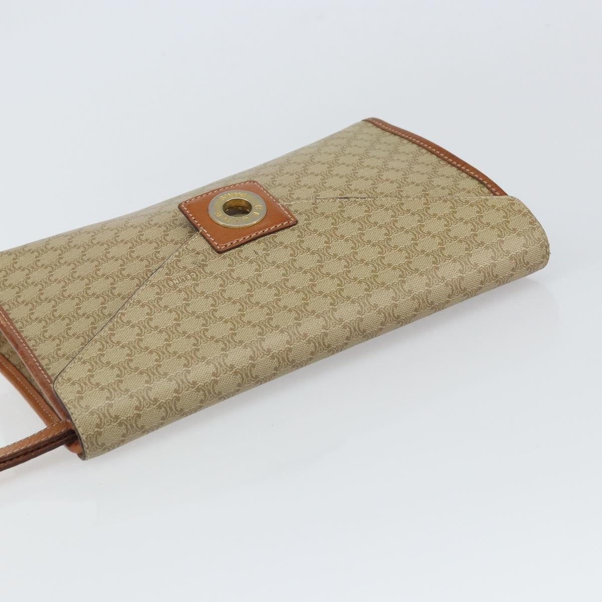 Celine Circle Logo Macadam Pouch Canvas and Leather, BEIGE, CANVAS, Clutche & pouche