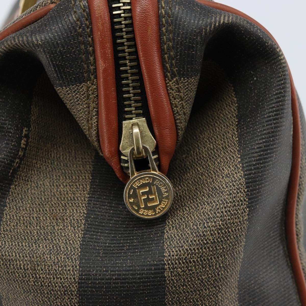 Fendi Vintage Pequin Convertible Boston Bag Coated Canvas, BROWN, CANVAS, Handbag
