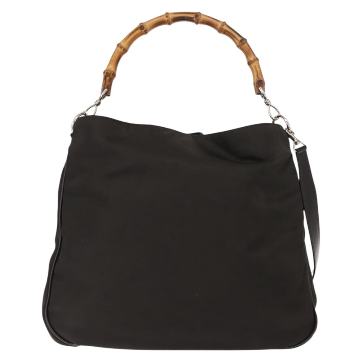 Gucci Vintage Bamboo Shoulder Bag Nylon, Brown, Nylon, Shoulder Bag