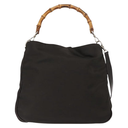 Gucci Vintage Bamboo Shoulder Bag Nylon, Brown, Nylon, Shoulder Bag