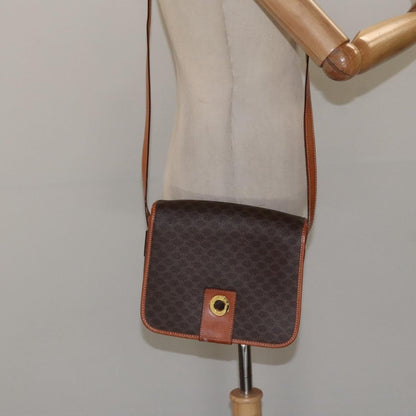 Celine Vintage Macadam Circle Logo Shoulder Bag Canvas and Leather, Brown, Canvas, Shoulder Bag