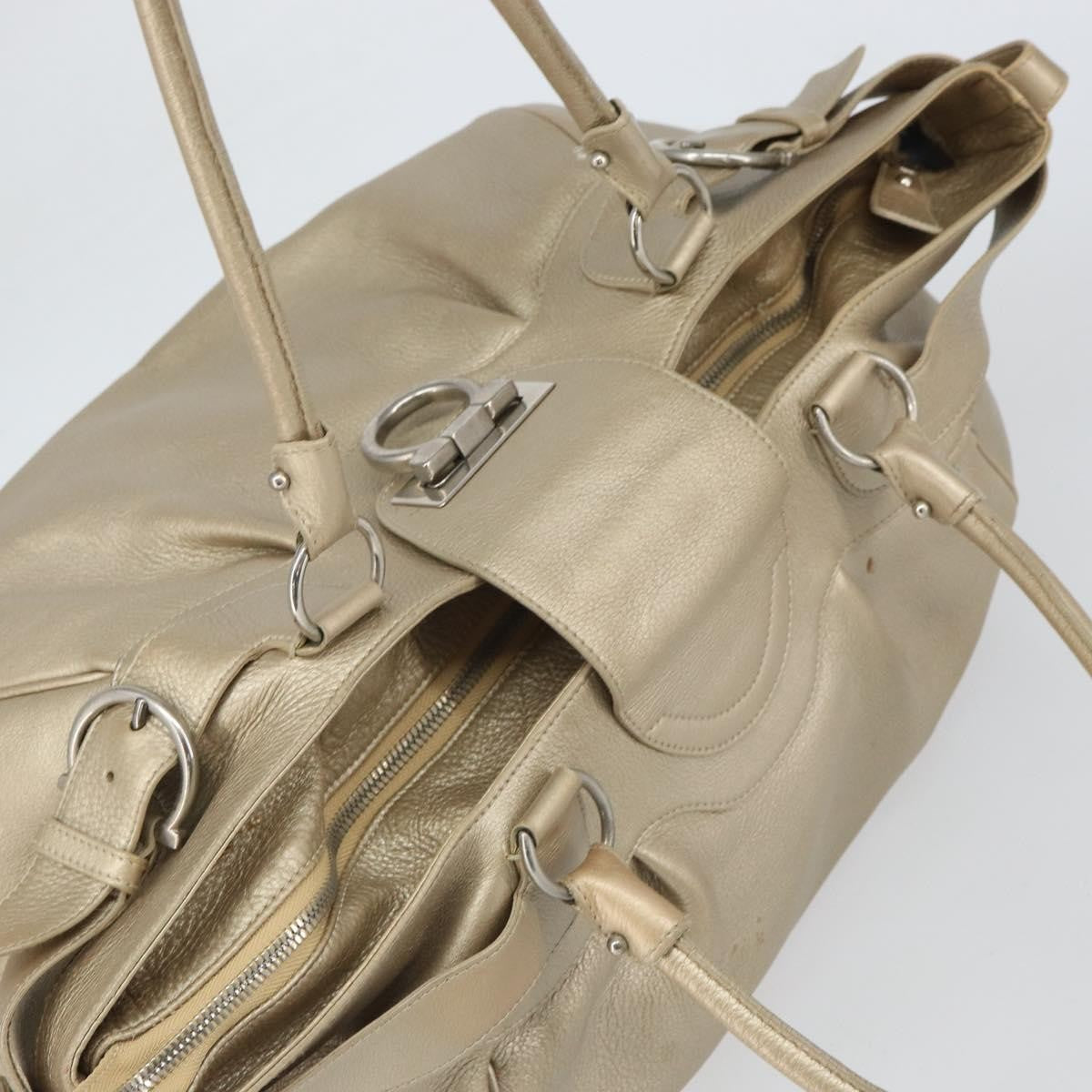 Salvatore Ferragamo Gancini handbag Leather, GOLD, LEATHER, Handbag
