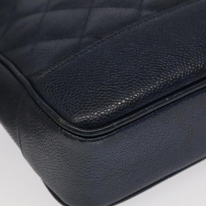 Chanel Vintage Stitched CC Shoulder Bag Caviar, NAVY, LEATHER, Shoulder bag