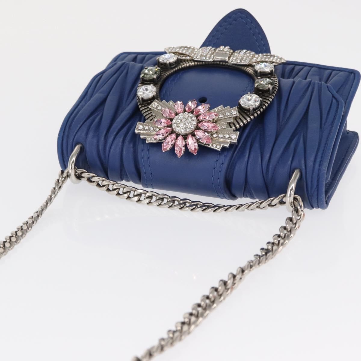 Miu Miu Madras Crystal Buckle Shoulder Bag Matelasse Leather, BLUE, LEATHER, Shoulder bag