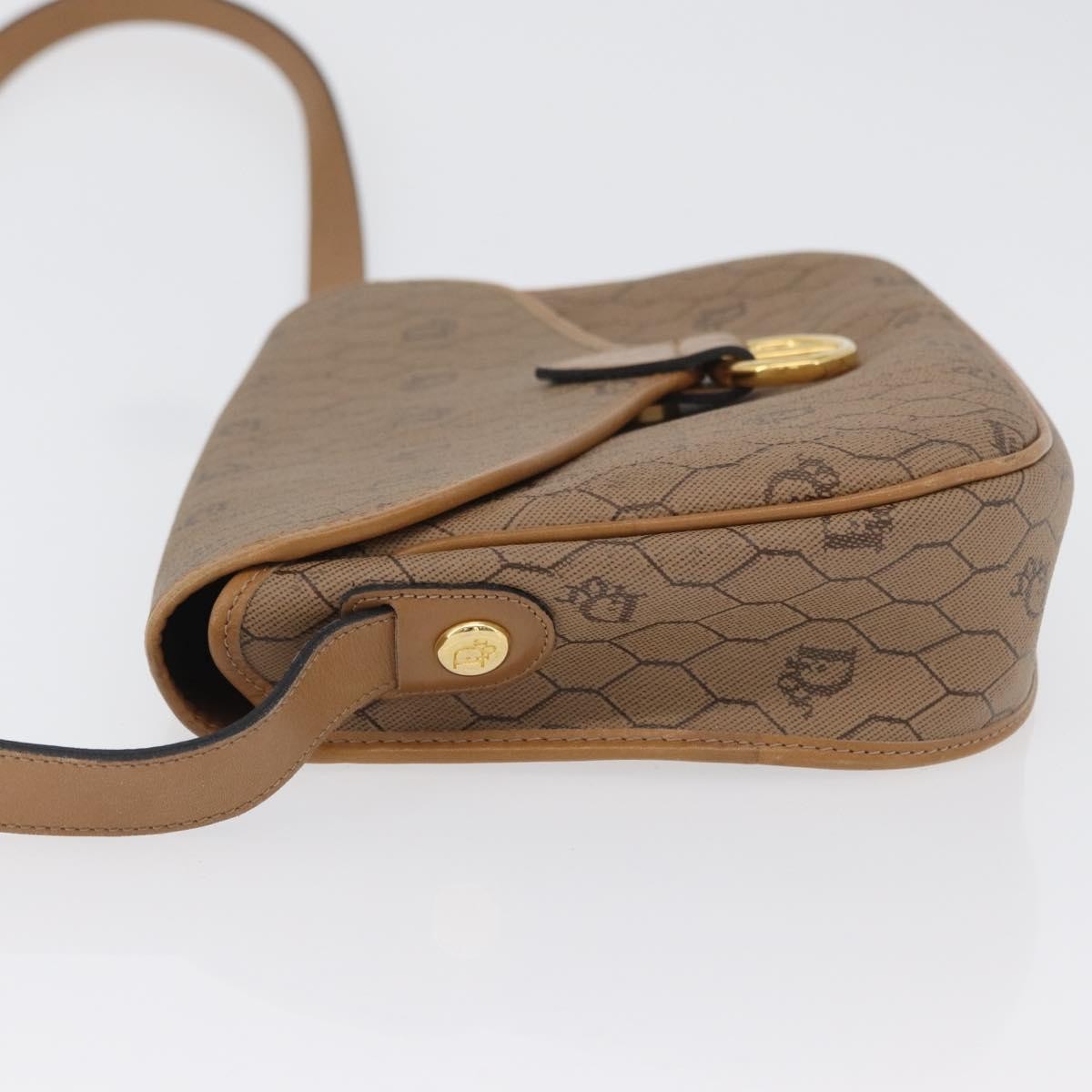 Christian Dior Vintage Honeycomb Shoulder Bag Canvas and Leather, BEIGE, CANVAS, Shoulder bag