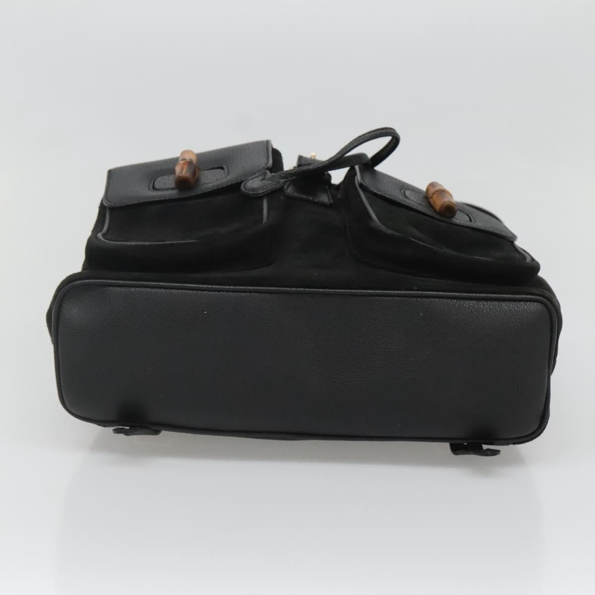 Gucci Vintage Bamboo Backpack Suede and Leather, Black, Suede, Backpack