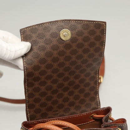 Celine Vintage Drawstring Flap Backpack Macadam Coated Canvas, BROWN, CANVAS, Backpack