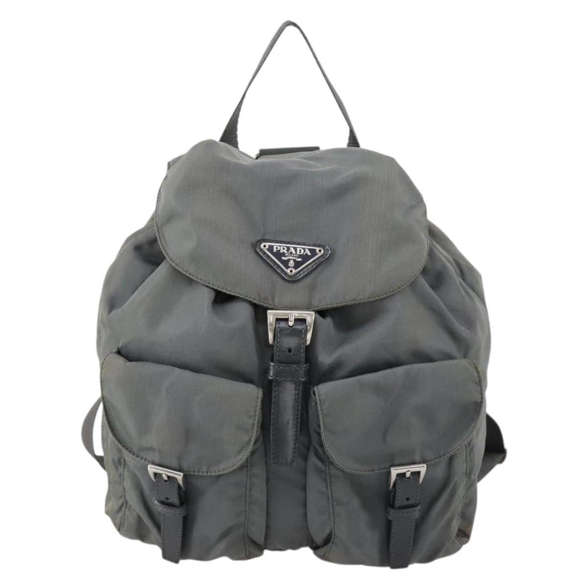 Prada Double Front Pocket Backpack Tessuto, Gray, Nylon, Backpack