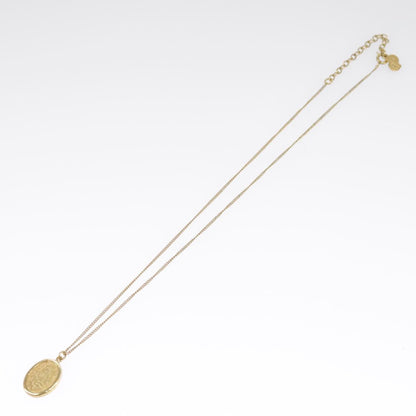 Christian Dior Vintage Logo Round Pendant Necklace Metal and Crystals, GOLD, METAL, Necklace