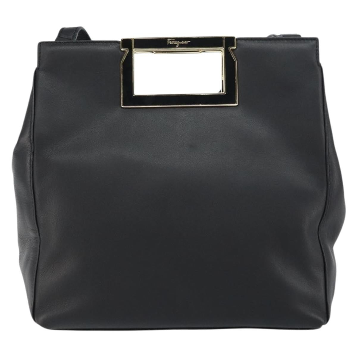 Salvatore Ferragamo Gancini Shoulder Bag Leather, BLACK, LEATHER, Shoulder bag