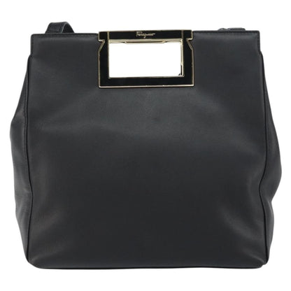 Salvatore Ferragamo Gancini Shoulder Bag Leather, BLACK, LEATHER, Shoulder bag