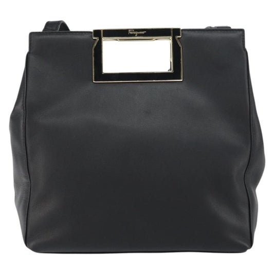 Salvatore Ferragamo Gancini Shoulder Bag Leather, BLACK, LEATHER, Shoulder bag