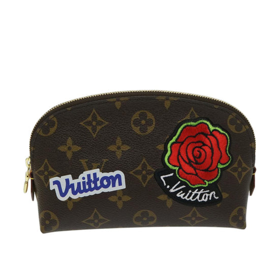 Louis Vuitton Cosmetic Pouch Limited Edition Patches Monogram Canvas, BROWN, CANVAS, Toiletry Case