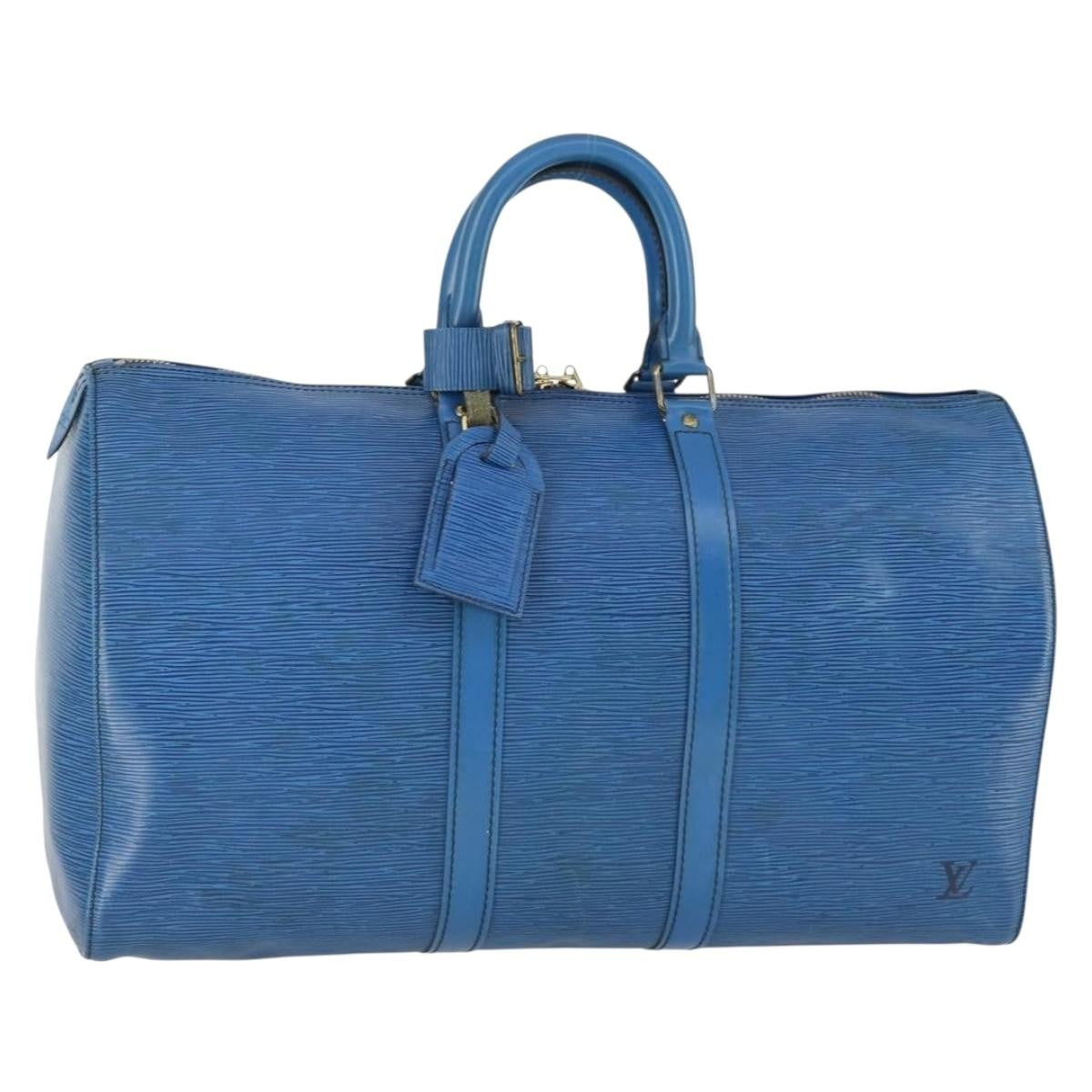 Louis Vuitton Keepall Bag Epi Leather, BLUE, LEATHER, Travel bag