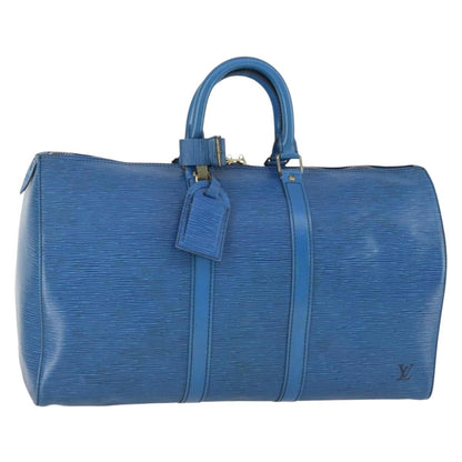 Louis Vuitton Keepall Bag Epi Leather, BLUE, LEATHER, Travel bag