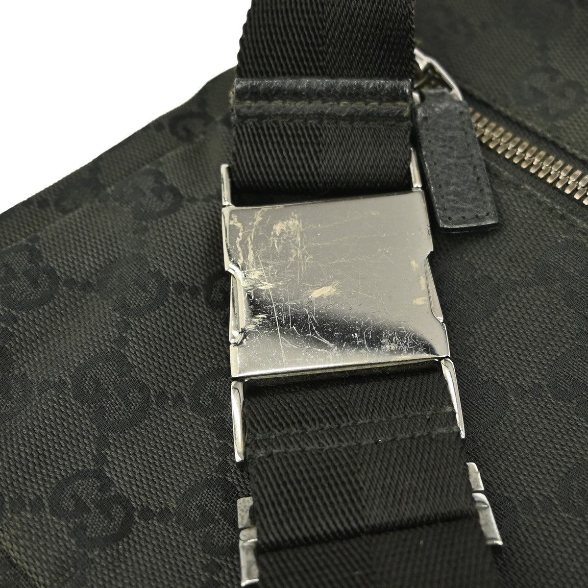 Gucci Vintage Double Belt Bag GG Canvas with Leather, BLACK, CANVAS, Shoulder bag