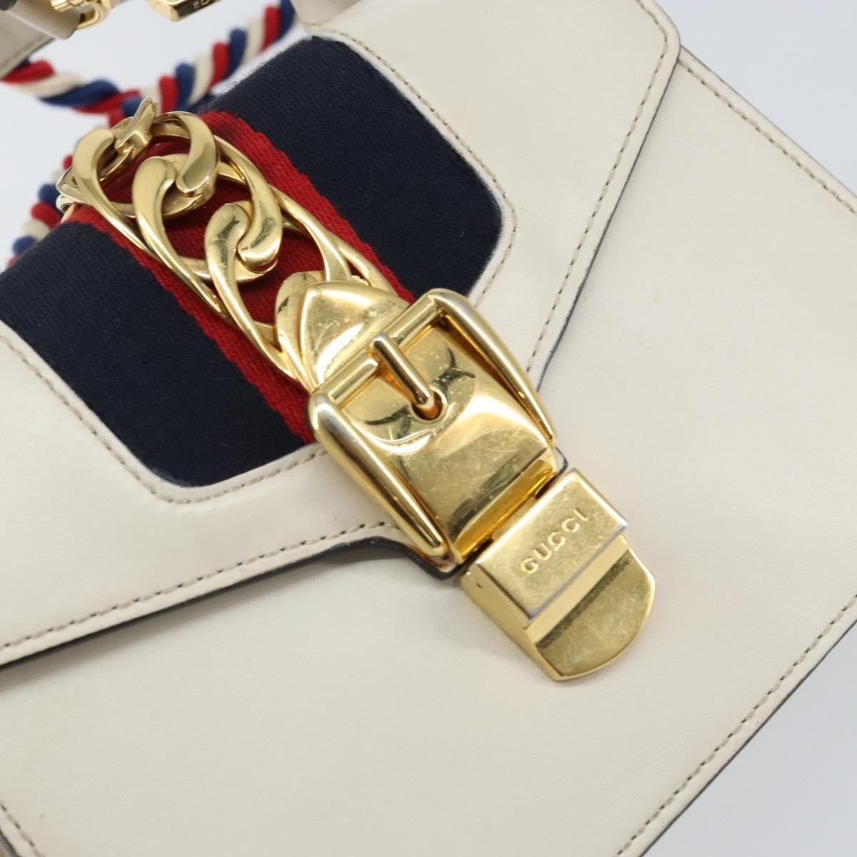 Gucci Sylvie Top Handle Bag Leather, WHITE, LEATHER, Handbag