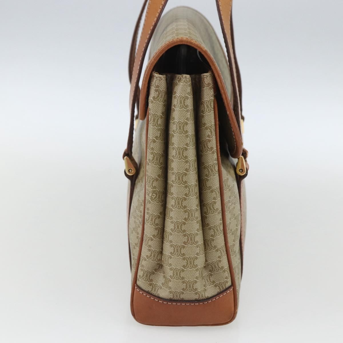 Celine Vintage Macadam Handbag Canvas and Leather, BEIGE, CANVAS, Handbag