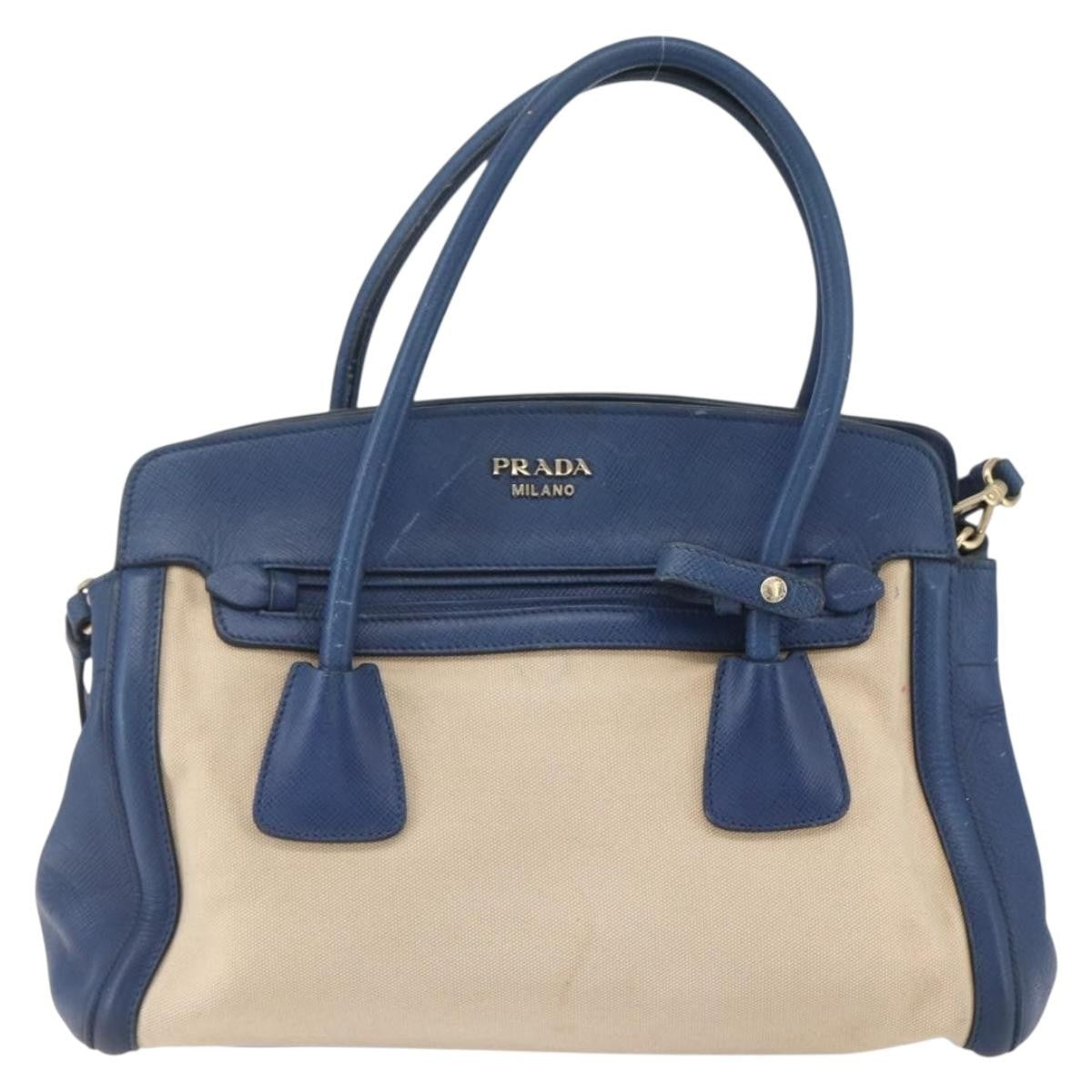 Prada Cuir Frame Convertible Tote Canvas and Saffiano Leather, BEIGE, CANVAS, Tote bag