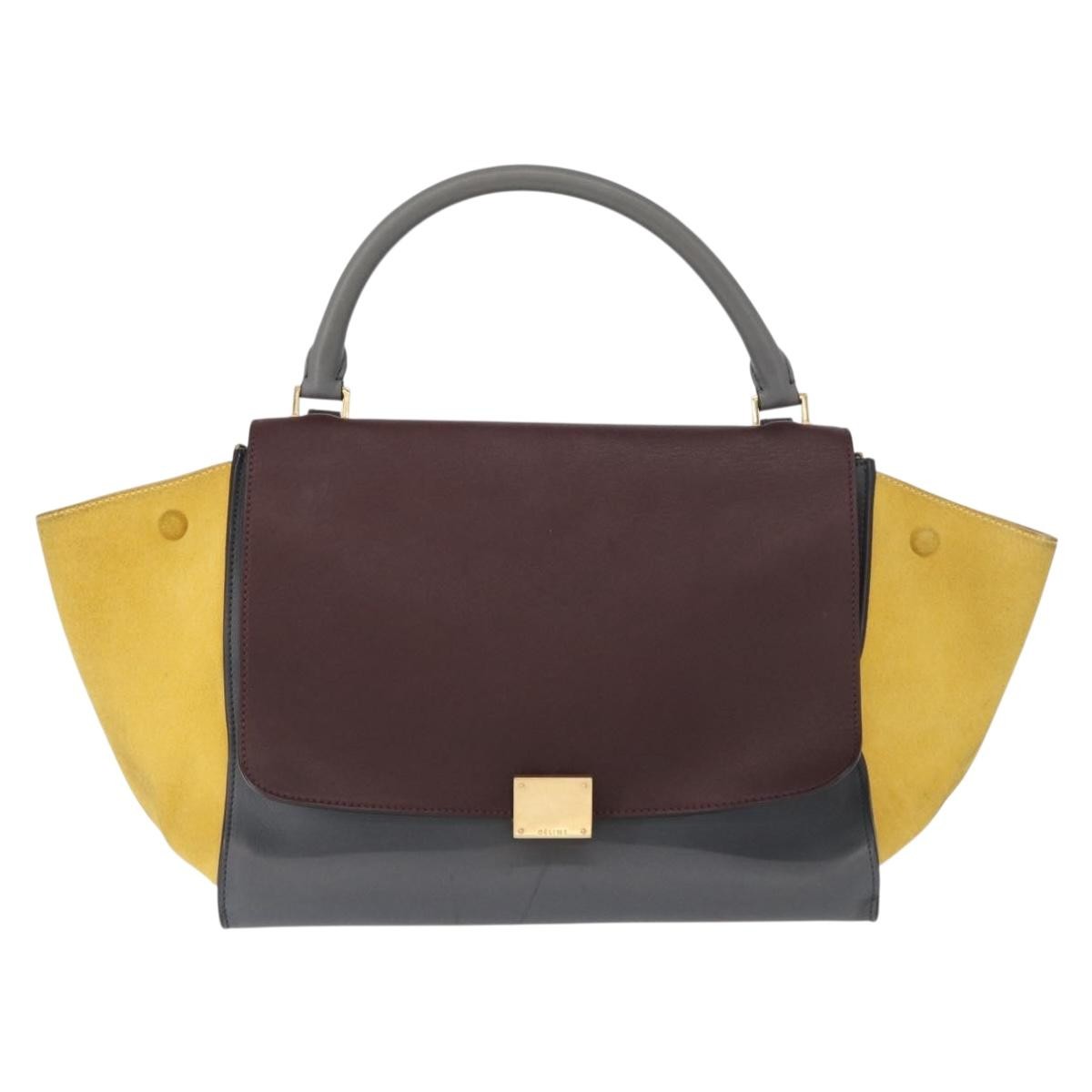 Celine Tricolor Trapeze Bag Leather, GRAY, LEATHER, Handbag