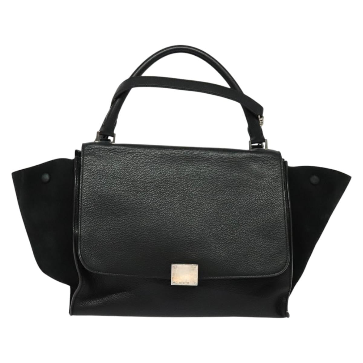 Celine Trapeze Bag Leather with Suede, BLACK, LEATHER, Handbag