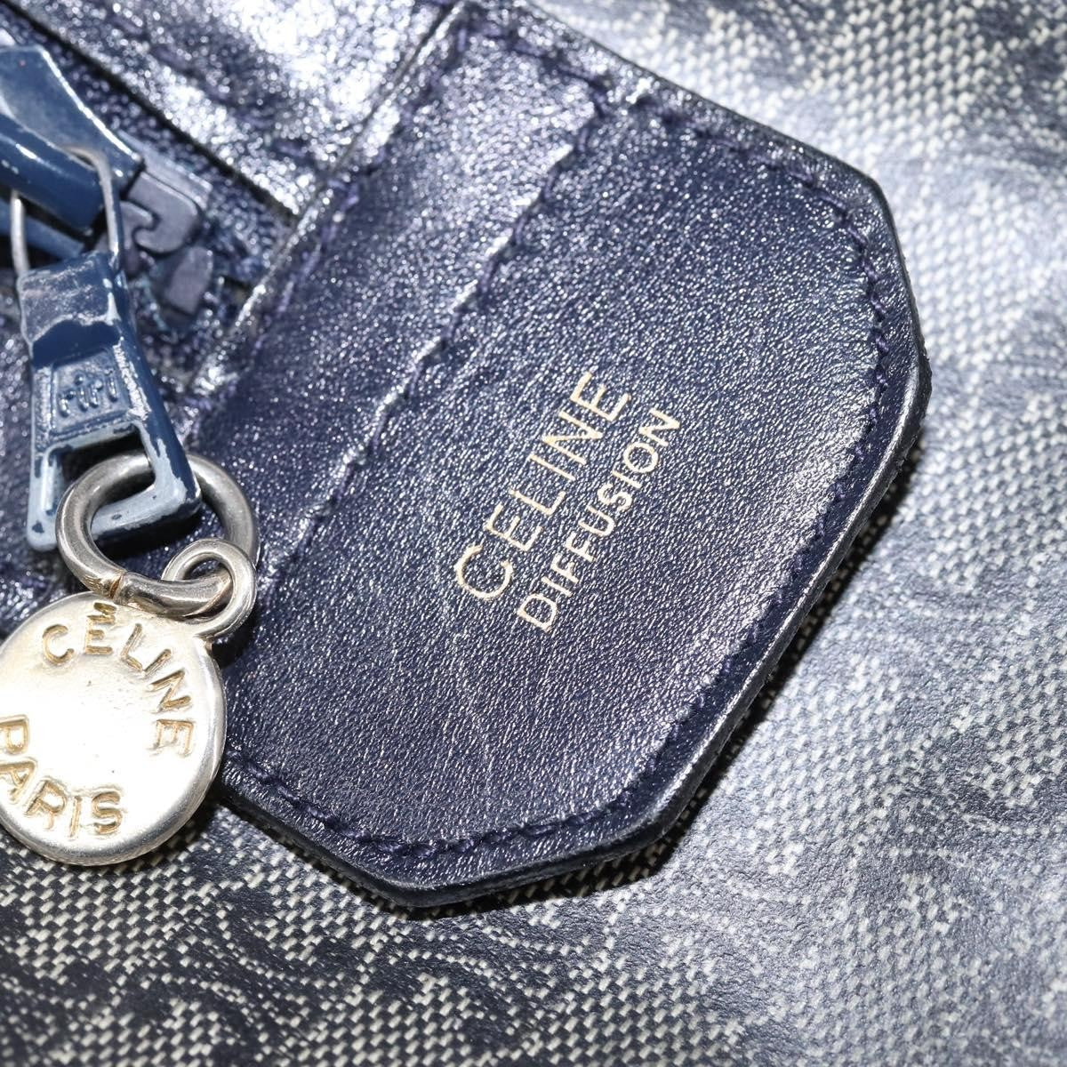 Celine Vintage Boston Bag Macadam Coated Canvas, NAVY, CANVAS, Handbag