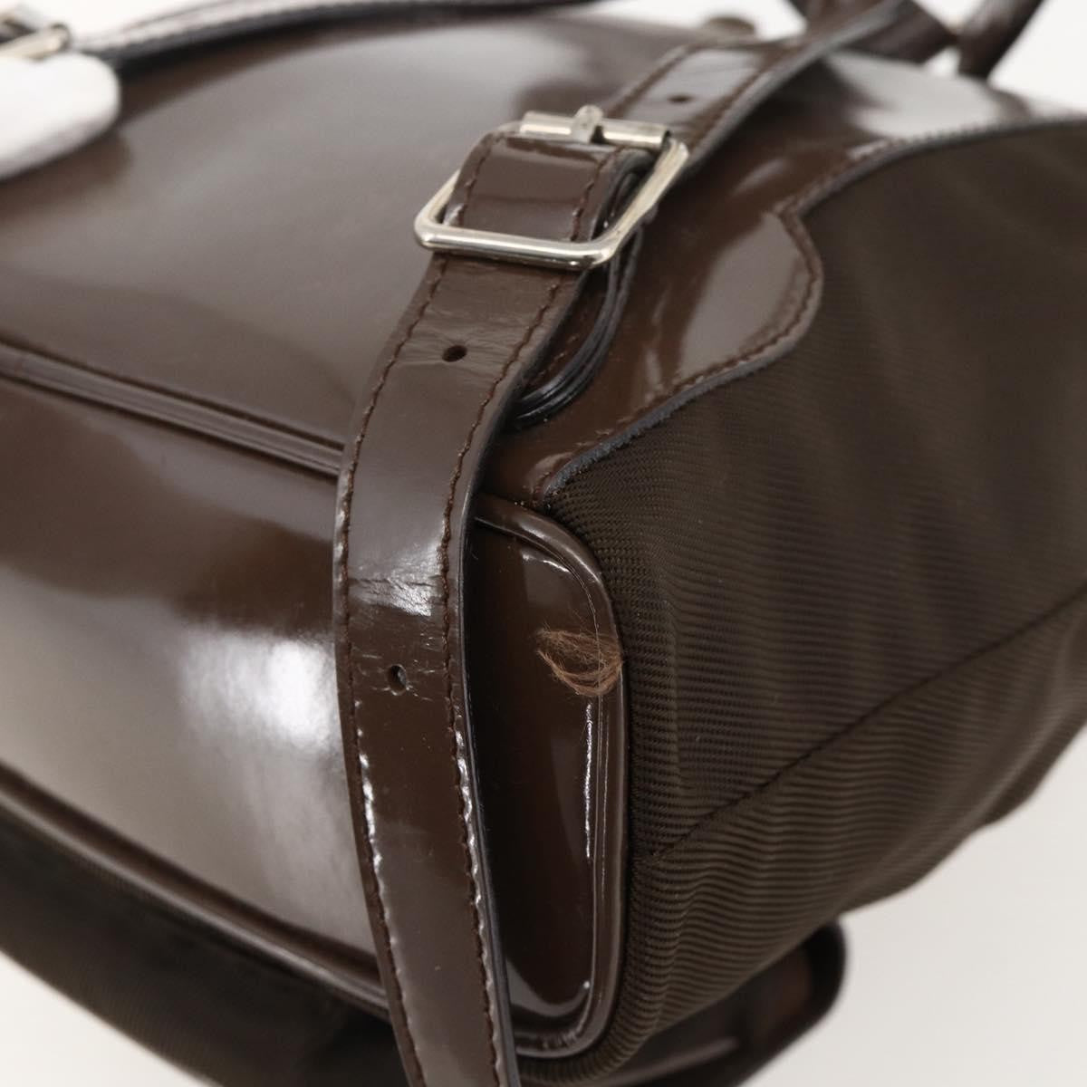 Gucci Vintage Bamboo Backpack Nylon and Patent Leather, Brown, Nylon, Backpack