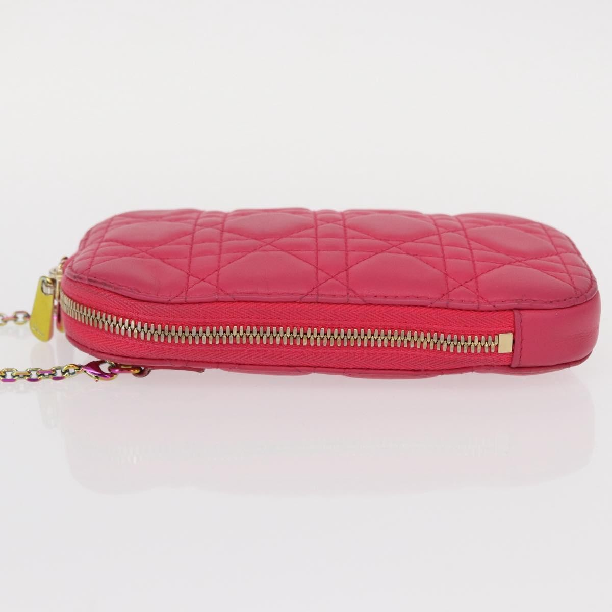 Christian Dior Lady Dior Phone Holder on Chain Cannage Quilt Lambskin, PINK, LEATHER, Clutche & pouche