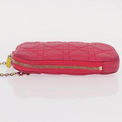 Christian Dior Lady Dior Phone Holder on Chain Cannage Quilt Lambskin, PINK, LEATHER, Clutche & pouche