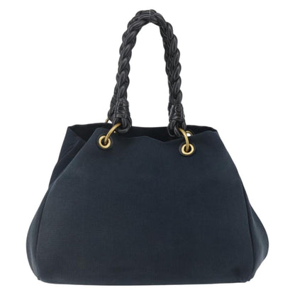 Bottega Veneta Braided Handle Open Tote Bag Canvas with Leather, BLUE, CANVAS, Tote bag