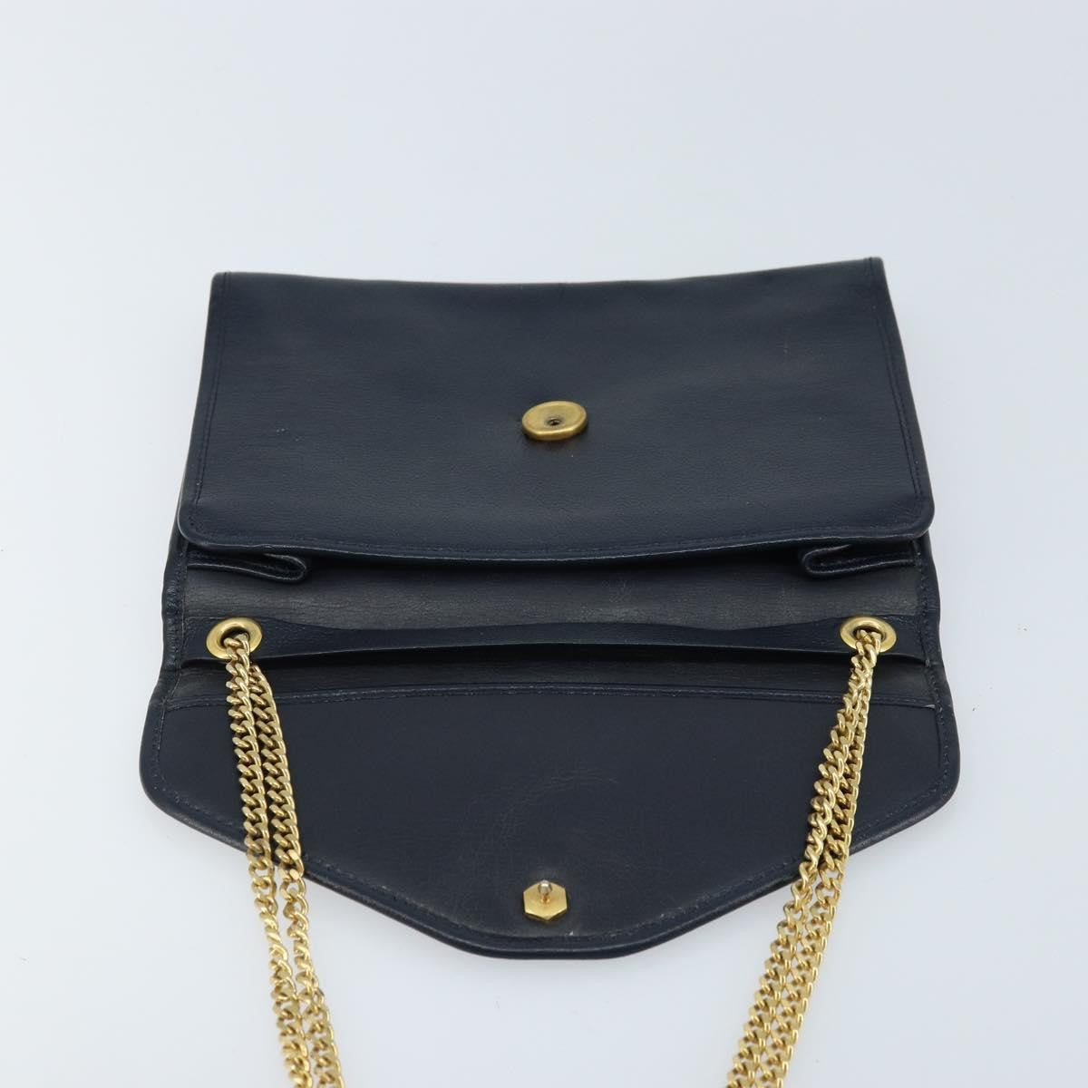 Christian Dior Vintage Chain Envelope Flap Bag Honeycomb Coated Canvas, NAVY, LEATHER, Shoulder bag