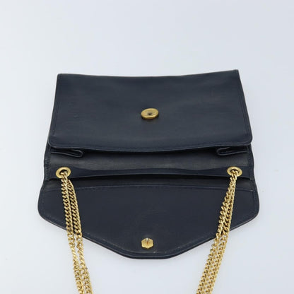 Christian Dior Vintage Chain Envelope Flap Bag Honeycomb Coated Canvas, NAVY, LEATHER, Shoulder bag